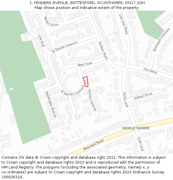 1, FENNERS AVENUE, BOTTESFORD, SCUNTHORPE, DN17 2GH: Location map and indicative extent of plot