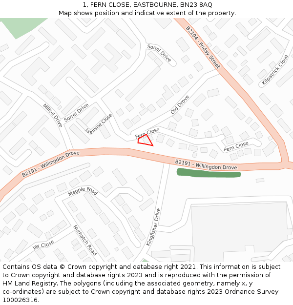 1, FERN CLOSE, EASTBOURNE, BN23 8AQ: Location map and indicative extent of plot