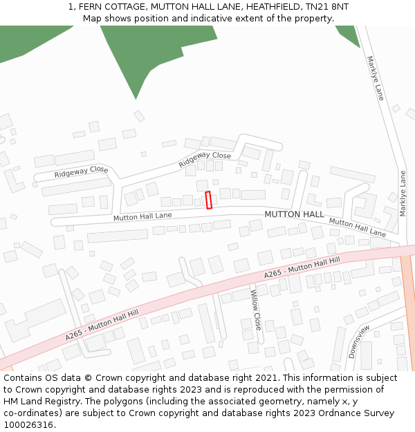 1, FERN COTTAGE, MUTTON HALL LANE, HEATHFIELD, TN21 8NT: Location map and indicative extent of plot