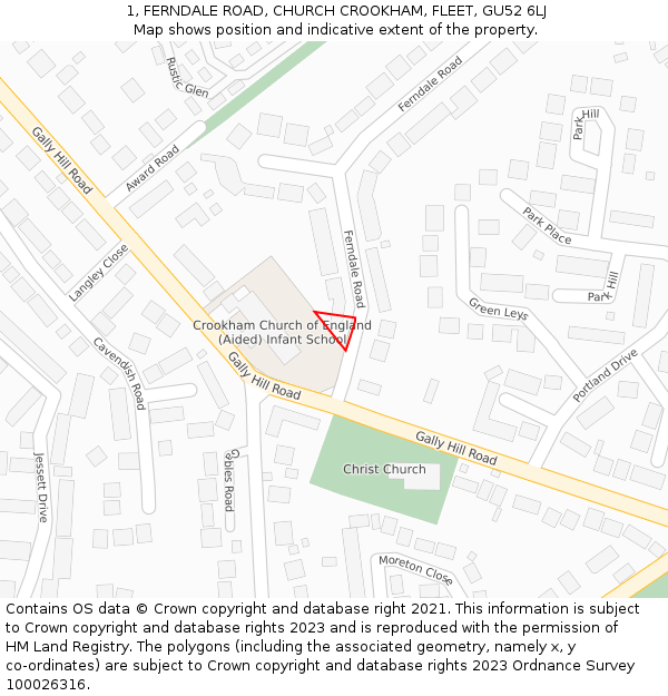 1, FERNDALE ROAD, CHURCH CROOKHAM, FLEET, GU52 6LJ: Location map and indicative extent of plot