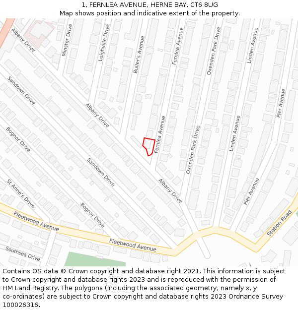 1, FERNLEA AVENUE, HERNE BAY, CT6 8UG: Location map and indicative extent of plot