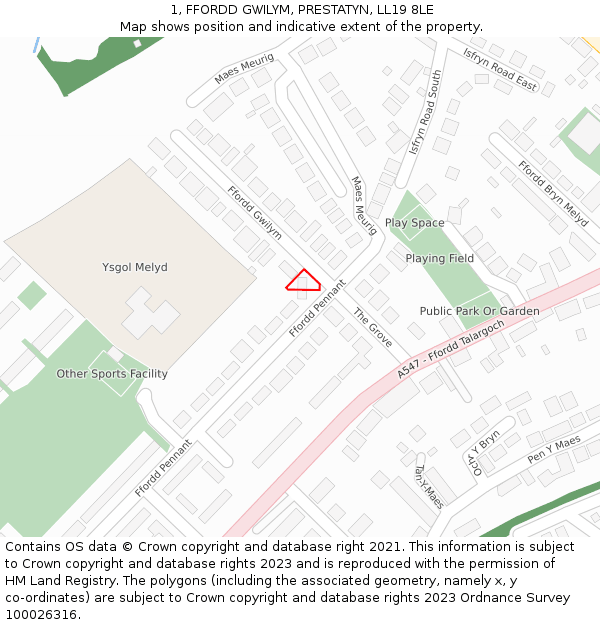 1, FFORDD GWILYM, PRESTATYN, LL19 8LE: Location map and indicative extent of plot