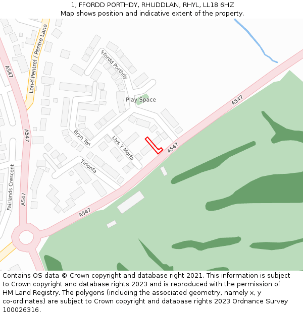 1, FFORDD PORTHDY, RHUDDLAN, RHYL, LL18 6HZ: Location map and indicative extent of plot