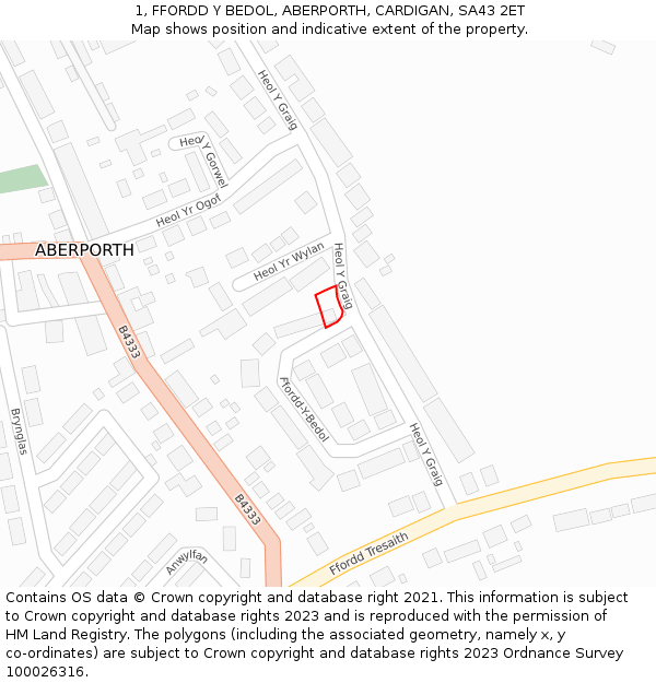 1, FFORDD Y BEDOL, ABERPORTH, CARDIGAN, SA43 2ET: Location map and indicative extent of plot