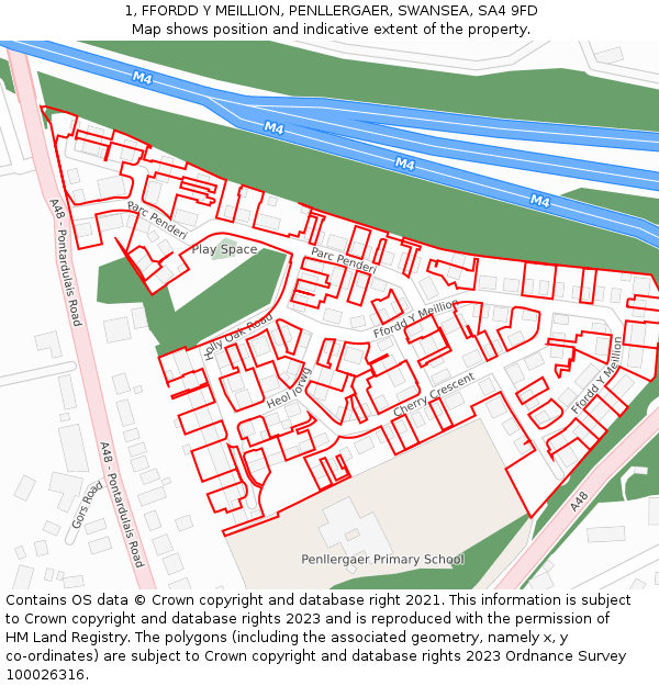 1, FFORDD Y MEILLION, PENLLERGAER, SWANSEA, SA4 9FD: Location map and indicative extent of plot