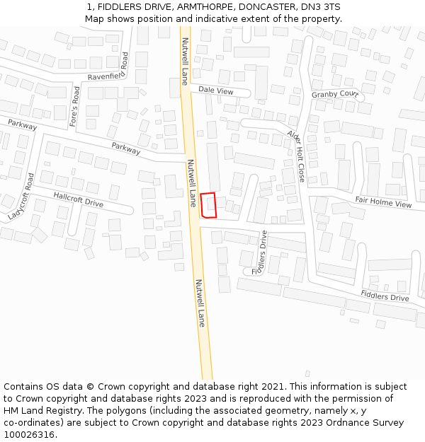 1, FIDDLERS DRIVE, ARMTHORPE, DONCASTER, DN3 3TS: Location map and indicative extent of plot
