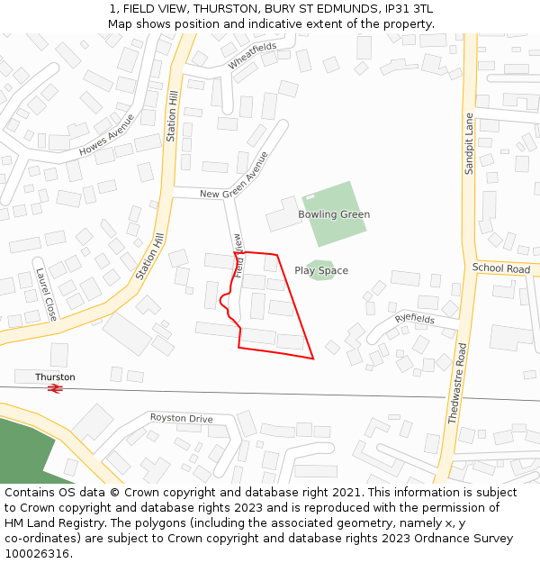 1, FIELD VIEW, THURSTON, BURY ST EDMUNDS, IP31 3TL: Location map and indicative extent of plot