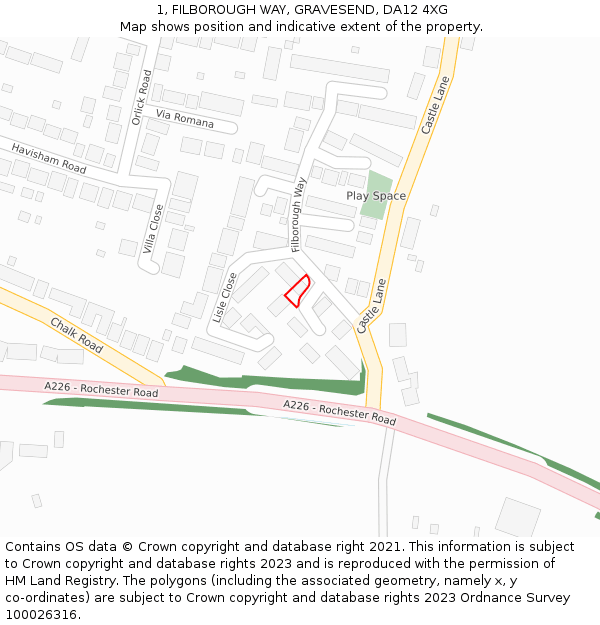 1, FILBOROUGH WAY, GRAVESEND, DA12 4XG: Location map and indicative extent of plot