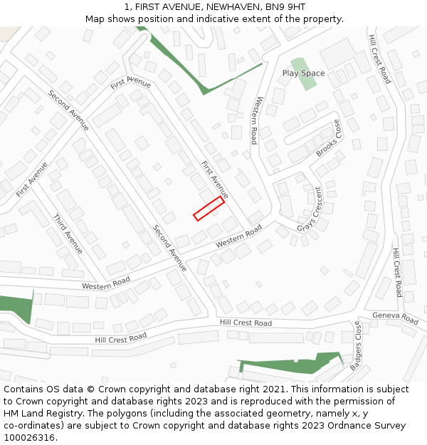 1, FIRST AVENUE, NEWHAVEN, BN9 9HT: Location map and indicative extent of plot