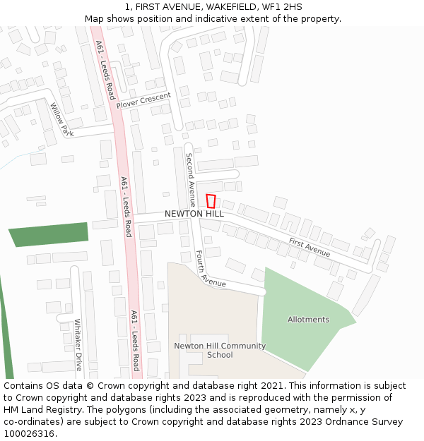 1, FIRST AVENUE, WAKEFIELD, WF1 2HS: Location map and indicative extent of plot