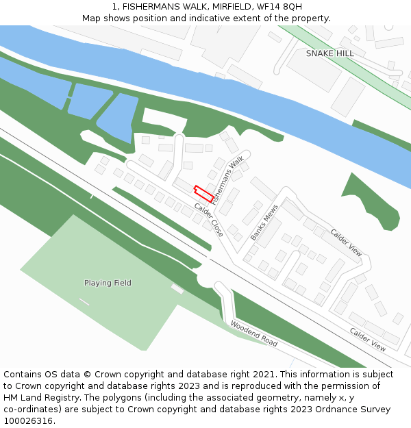 1, FISHERMANS WALK, MIRFIELD, WF14 8QH: Location map and indicative extent of plot