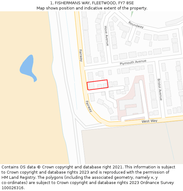 1, FISHERMANS WAY, FLEETWOOD, FY7 8SE: Location map and indicative extent of plot