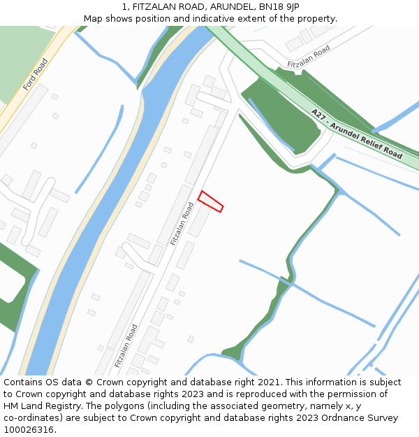 1, FITZALAN ROAD, ARUNDEL, BN18 9JP: Location map and indicative extent of plot