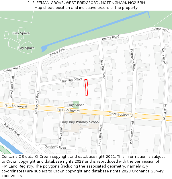 1, FLEEMAN GROVE, WEST BRIDGFORD, NOTTINGHAM, NG2 5BH: Location map and indicative extent of plot