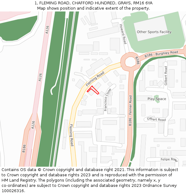 1, FLEMING ROAD, CHAFFORD HUNDRED, GRAYS, RM16 6YA: Location map and indicative extent of plot