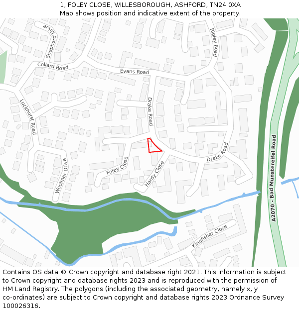 1, FOLEY CLOSE, WILLESBOROUGH, ASHFORD, TN24 0XA: Location map and indicative extent of plot