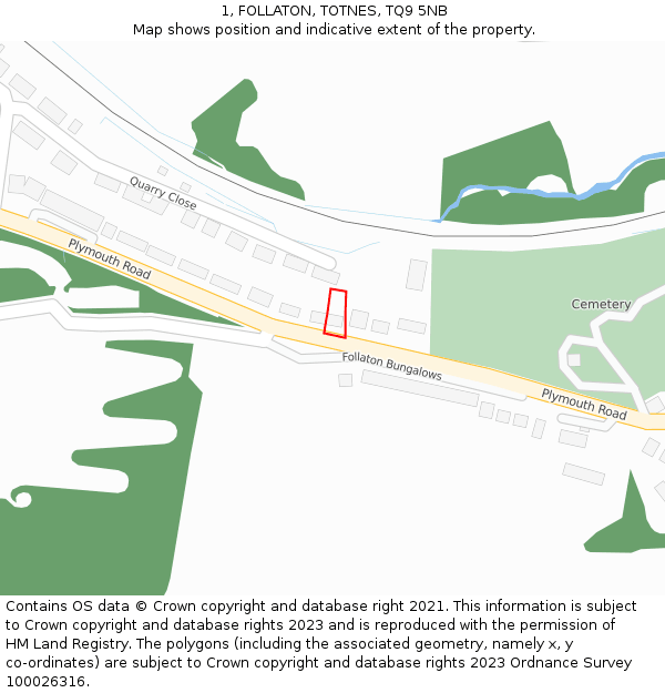 1, FOLLATON, TOTNES, TQ9 5NB: Location map and indicative extent of plot