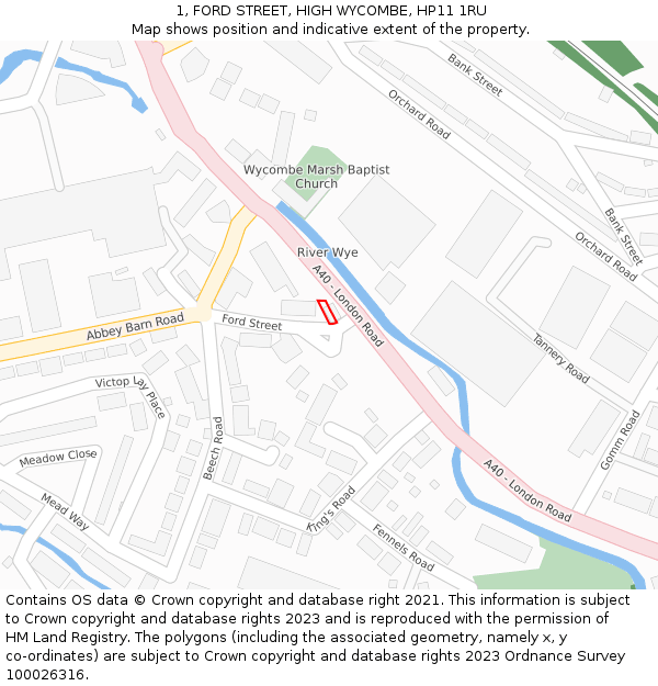 1, FORD STREET, HIGH WYCOMBE, HP11 1RU: Location map and indicative extent of plot