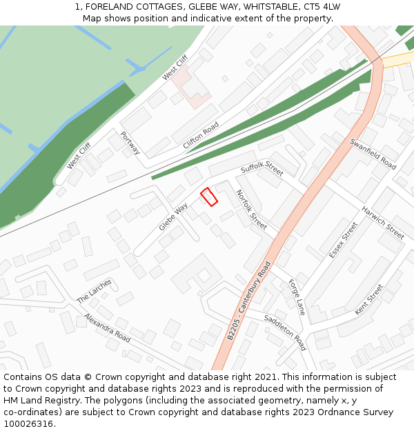 1, FORELAND COTTAGES, GLEBE WAY, WHITSTABLE, CT5 4LW: Location map and indicative extent of plot