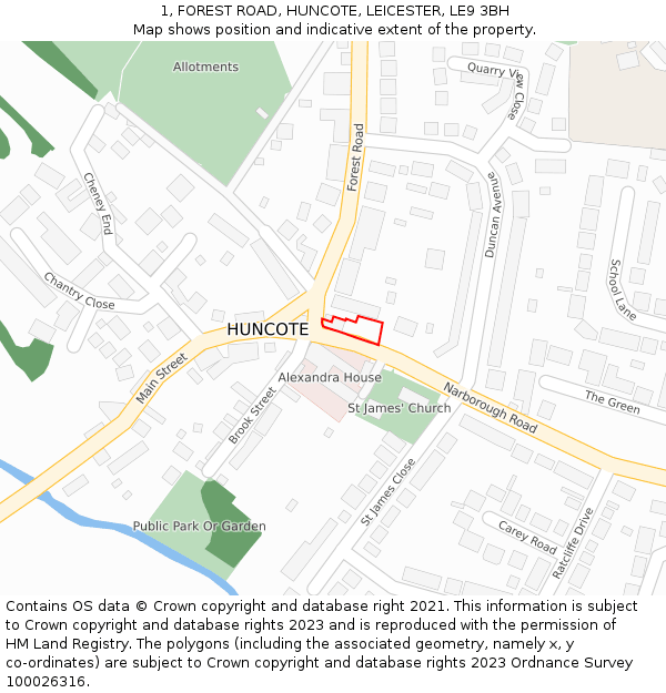 1, FOREST ROAD, HUNCOTE, LEICESTER, LE9 3BH: Location map and indicative extent of plot