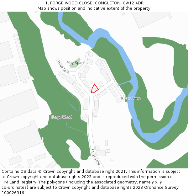 1, FORGE WOOD CLOSE, CONGLETON, CW12 4DR: Location map and indicative extent of plot