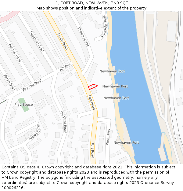 1, FORT ROAD, NEWHAVEN, BN9 9QE: Location map and indicative extent of plot