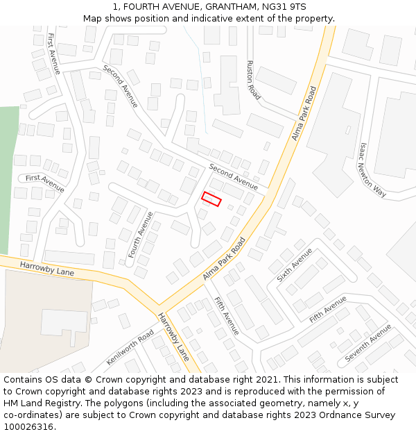 1, FOURTH AVENUE, GRANTHAM, NG31 9TS: Location map and indicative extent of plot