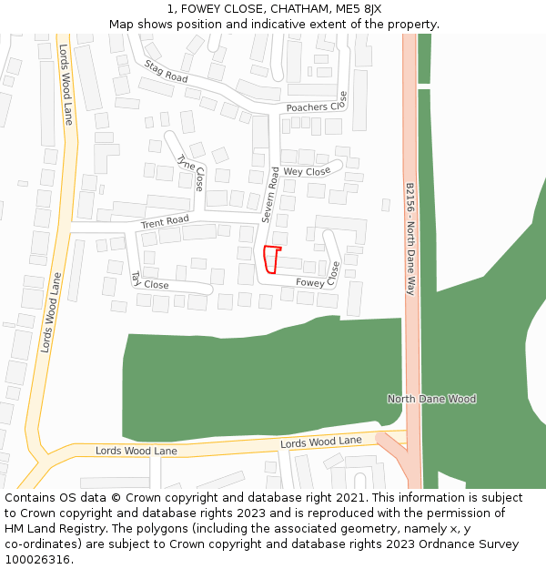 1, FOWEY CLOSE, CHATHAM, ME5 8JX: Location map and indicative extent of plot