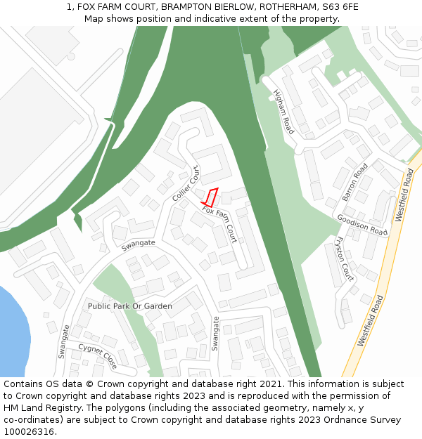 1, FOX FARM COURT, BRAMPTON BIERLOW, ROTHERHAM, S63 6FE: Location map and indicative extent of plot