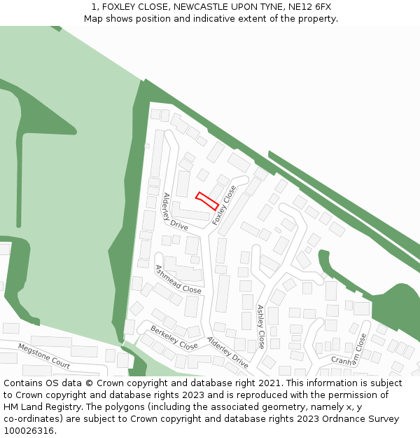 1, FOXLEY CLOSE, NEWCASTLE UPON TYNE, NE12 6FX: Location map and indicative extent of plot