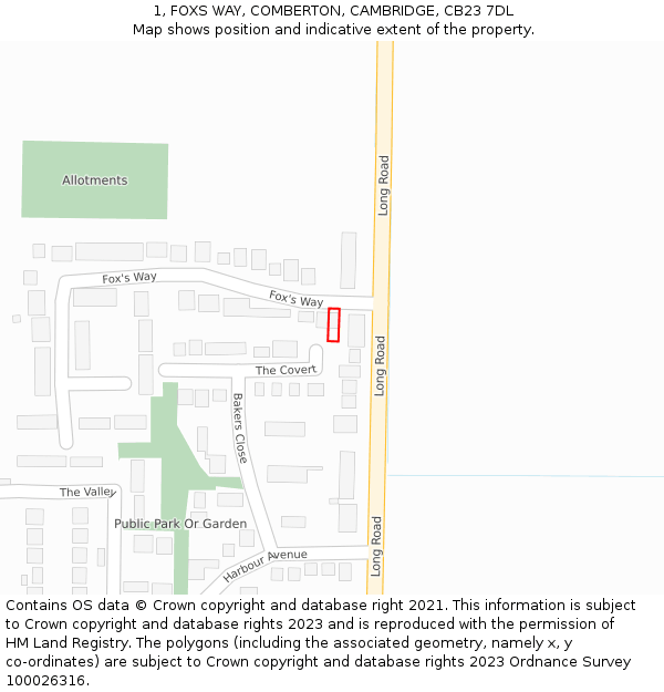 1, FOXS WAY, COMBERTON, CAMBRIDGE, CB23 7DL: Location map and indicative extent of plot