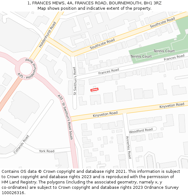 1, FRANCES MEWS, 4A, FRANCES ROAD, BOURNEMOUTH, BH1 3RZ: Location map and indicative extent of plot