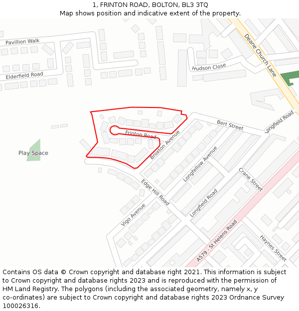 1, FRINTON ROAD, BOLTON, BL3 3TQ: Location map and indicative extent of plot