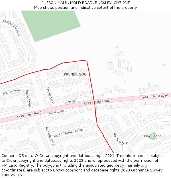 1, FRON HAUL, MOLD ROAD, BUCKLEY, CH7 2NT: Location map and indicative extent of plot