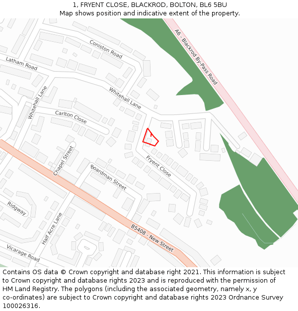 1, FRYENT CLOSE, BLACKROD, BOLTON, BL6 5BU: Location map and indicative extent of plot