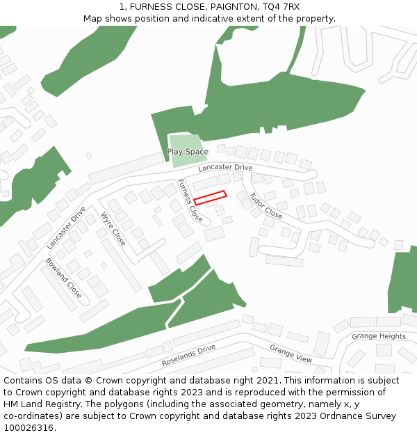 1, FURNESS CLOSE, PAIGNTON, TQ4 7RX: Location map and indicative extent of plot