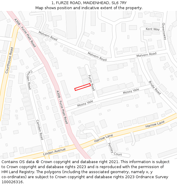 1, FURZE ROAD, MAIDENHEAD, SL6 7RY: Location map and indicative extent of plot