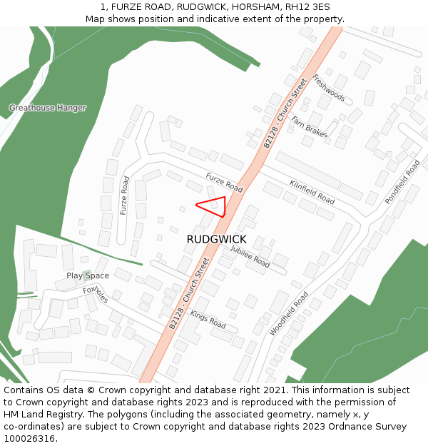 1, FURZE ROAD, RUDGWICK, HORSHAM, RH12 3ES: Location map and indicative extent of plot