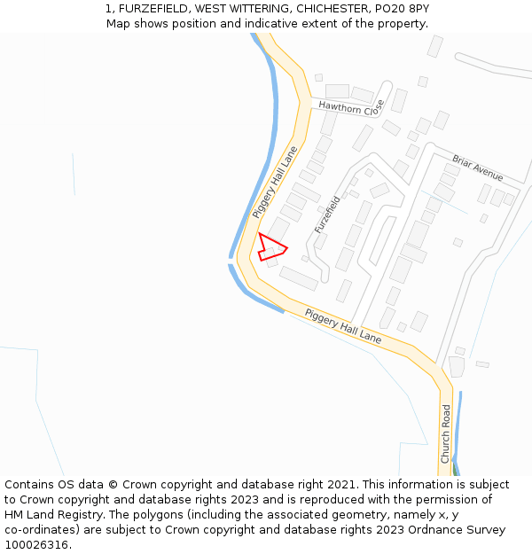 1, FURZEFIELD, WEST WITTERING, CHICHESTER, PO20 8PY: Location map and indicative extent of plot