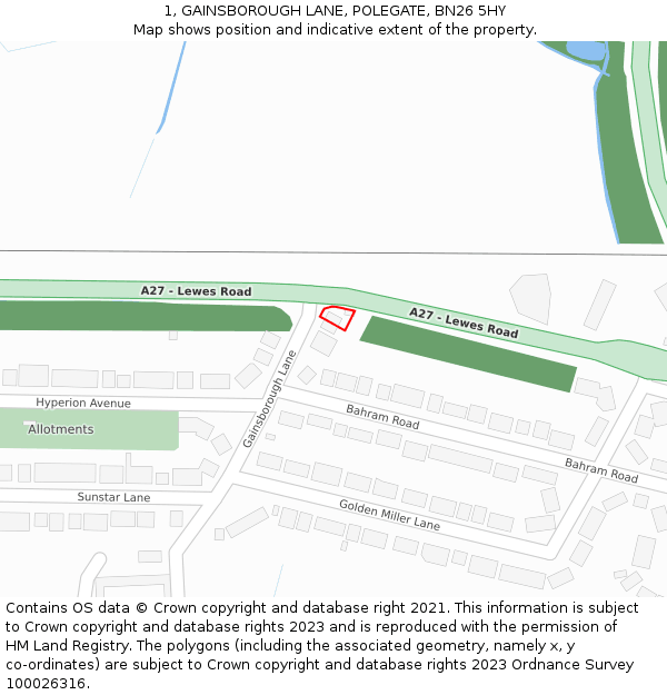 1, GAINSBOROUGH LANE, POLEGATE, BN26 5HY: Location map and indicative extent of plot