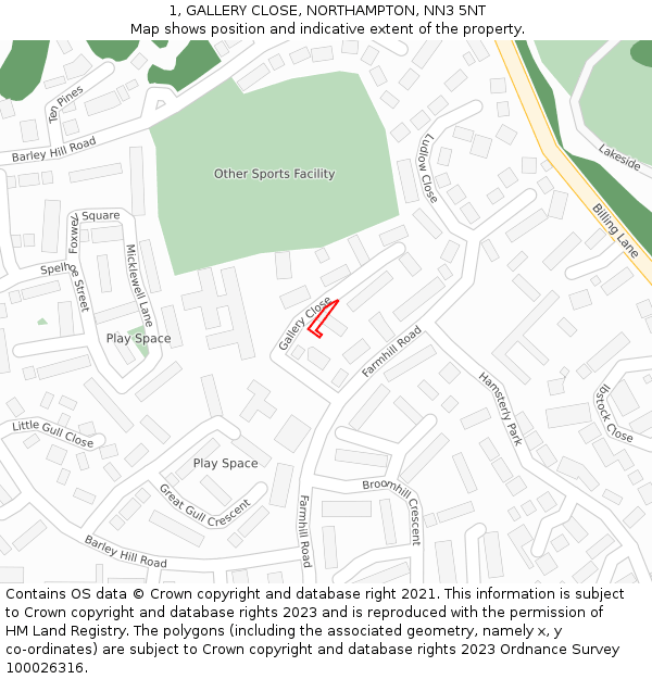 1, GALLERY CLOSE, NORTHAMPTON, NN3 5NT: Location map and indicative extent of plot