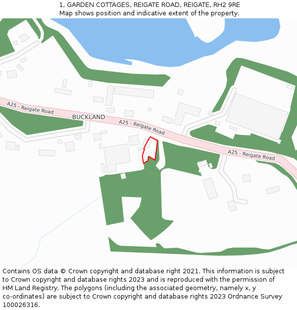 1, GARDEN COTTAGES, REIGATE ROAD, REIGATE, RH2 9RE: Location map and indicative extent of plot