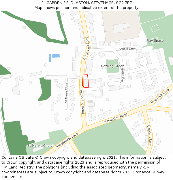 1, GARDEN FIELD, ASTON, STEVENAGE, SG2 7EZ: Location map and indicative extent of plot