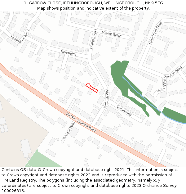 1, GARROW CLOSE, IRTHLINGBOROUGH, WELLINGBOROUGH, NN9 5EG: Location map and indicative extent of plot