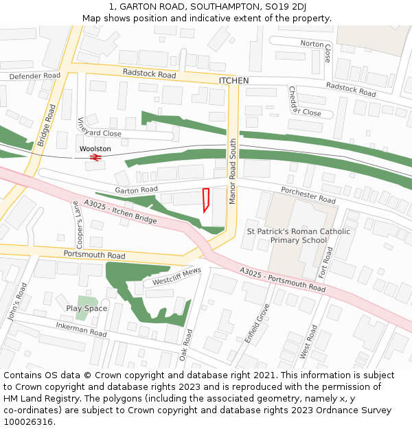 1, GARTON ROAD, SOUTHAMPTON, SO19 2DJ: Location map and indicative extent of plot