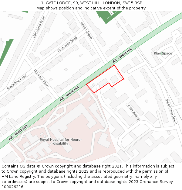 1, GATE LODGE, 99, WEST HILL, LONDON, SW15 3SP: Location map and indicative extent of plot
