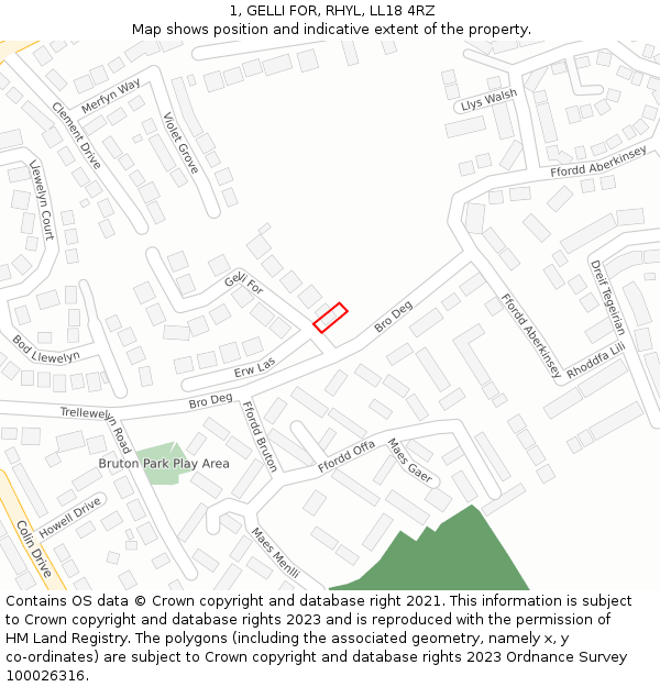 1, GELLI FOR, RHYL, LL18 4RZ: Location map and indicative extent of plot