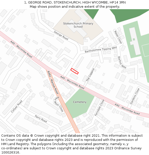 1, GEORGE ROAD, STOKENCHURCH, HIGH WYCOMBE, HP14 3RN: Location map and indicative extent of plot