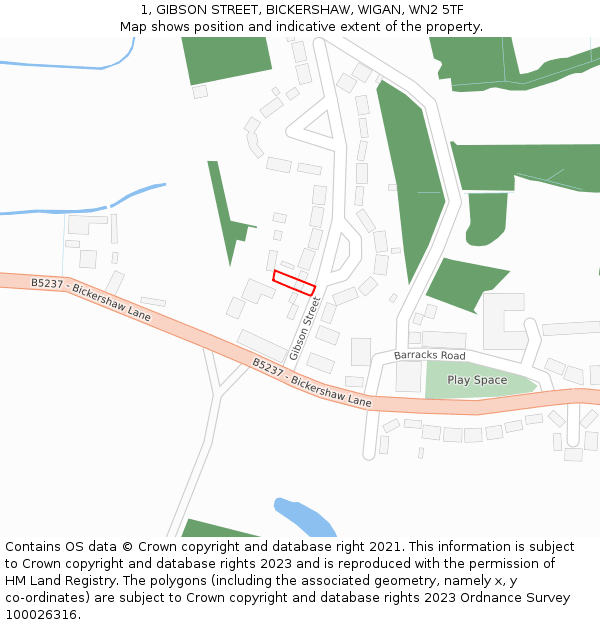 1, GIBSON STREET, BICKERSHAW, WIGAN, WN2 5TF: Location map and indicative extent of plot