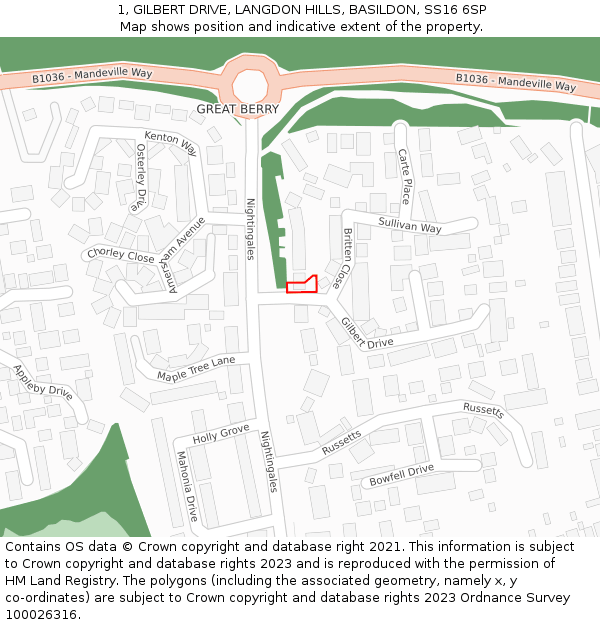 1, GILBERT DRIVE, LANGDON HILLS, BASILDON, SS16 6SP: Location map and indicative extent of plot